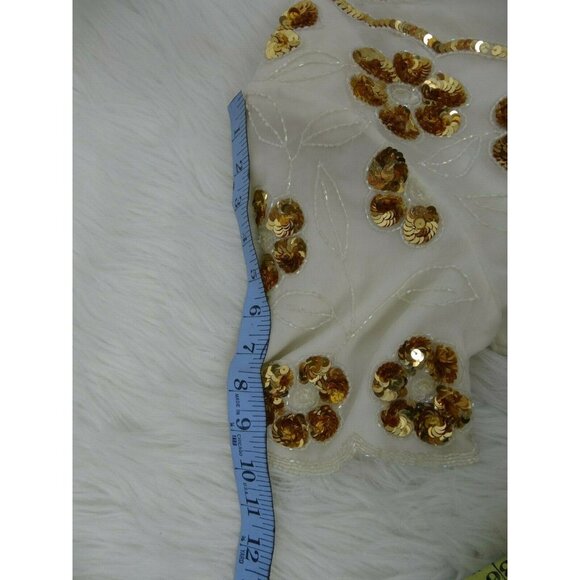 Vintage Stenay Blouse Womans  M 100% Silk Gold Sequin Beaded Top Cream Short Slv - Picture 9 of 12